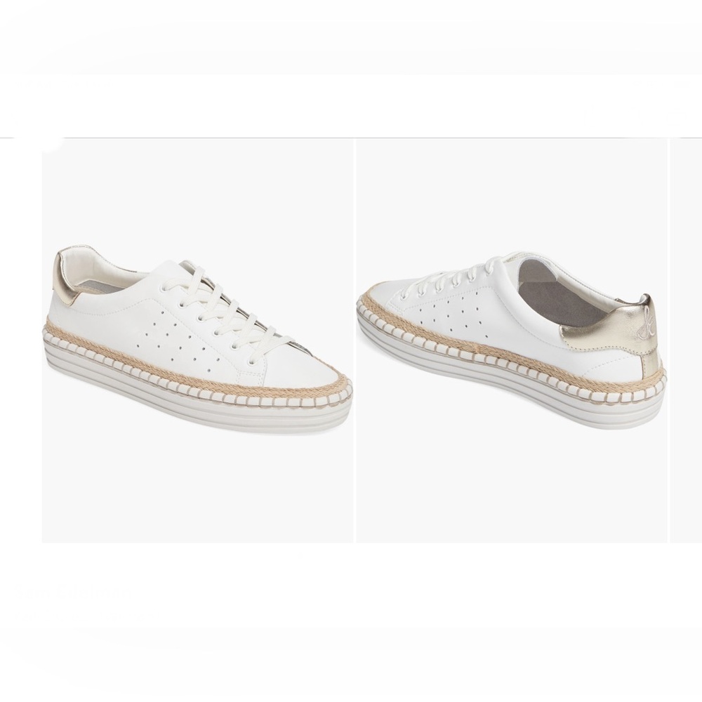 Sam Edelman white sneakers with gold heel